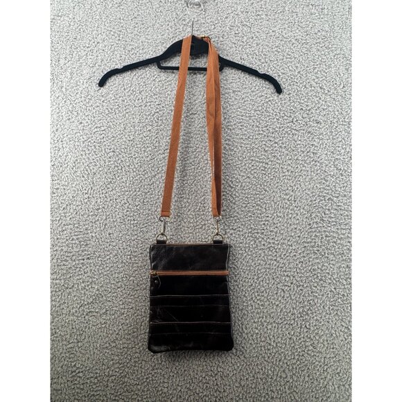 JEANS Brown Leather Crossbody Bag With Orange Zipper - Picture 1 of 8